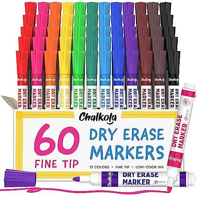 Arteza Dry Erase Markers Fine Tip, Bulk Pack of 36 Low Odor Dry Erase Pens  in 12 Assorted Colors, Homeschool Supplies Whiteboard Markers, Office and