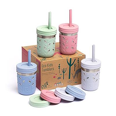 Rommeka Kids Cups Spill Proof, 4 Pack 12oz Stainless Steel Toddler Cups with Straws and Lids, Sippy Cup with Silicone Sleeves, Kids Cups for School