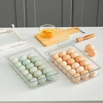 Egg Holder for Refrigerator 2 Pack, Plastic Egg Storage Container for Fridge,  Clear Refrigerator Organizer Bins with Lids, Stackable Tray Holds 14 Eggs 