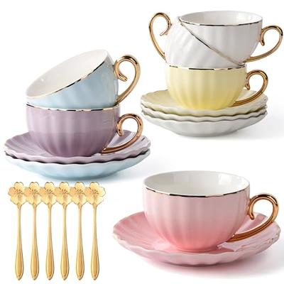 Vissmarta Tea Glasses Saucers Set with Handle 4.5 oz-135 ml