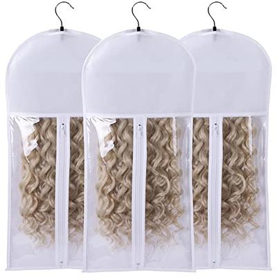 3 Pack Hair Extension Holder with Storage Bag Wig Hanger Hairpieces Bag  Wigs Carrier Case for Store Style Human Synthetic Hair Black Color