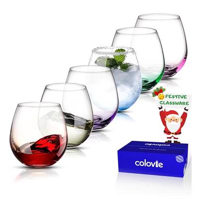 ColoVie 15 oz Stemless Wine Glasses Set of 6, Large Colored Wine Glasses,  Short Wine Glass Set for Red Wine, White Wine, No Stem Margarita Glasses -  Yahoo Shopping