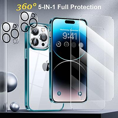 TAURI 5 in 1 for iPhone 15 Pro Max Case Crystal Clear, [Not-Yellowing &  Military Drop Defense] with 2X Tempered Glass Screen Protector + 2X Camera