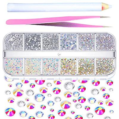 3700Pcs Flatback Rhinestones with Pickup Pencil, Glue Fix Rhinestones for  Crafts Clear Nail Crystal Round Face Gems Diamonds for Makeup Eye Jewels