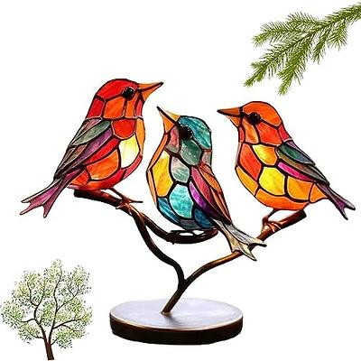 Stained Glass Birds On Branch Desktop Ornaments, Hummingbird Stained Metal  Desk Ornament, Colorful Birds Desktop Ornaments Bird Decorations for The