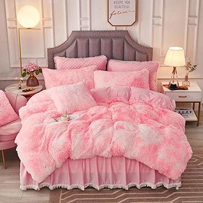Fluffy comforters Cover Twin Size - Ultra Soft Plush Pink Bedding Sets 2  Pieces (1 Faux Fur Comforter Cover + 1 Fuzzy Pillow case ) Girls Shaggy  Pink