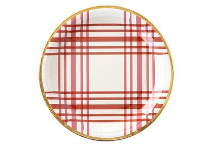 Harvest Thanksgiving Plaid Round Plates (Set of 8)