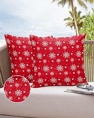 Wohnkutu Christmas Tree Outdoor Lumbar Pillow with Insert & Straps,  Waterproof Decorative Throw Pillow for Patio, Xmas Snowflake Elk Berry Red  Black