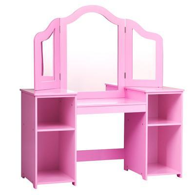 Costway Kids Tri Folding Mirror Makeup Dressing Vanity Table Set-Pink -  Yahoo Shopping