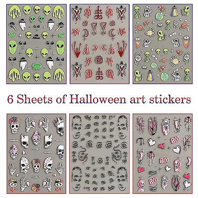 Halloween Nail Stickers 6 Sheets Spooky Skull Astronaut Alien