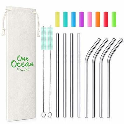 Hiware 12-Pack Gold Stainless Steel Straws Reusable with Case - Metal Drinking Straws for 30oz & 20oz Tumblers Yeti Dishwasher Safe, 2 Brushes