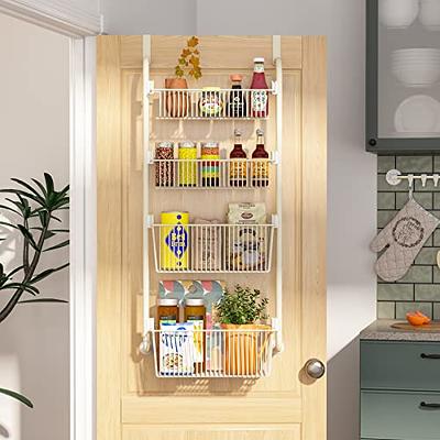 Over the Door Pantry Organizer, 6-Tier Pantry Door Organization and Storage,  Heavy-Duty Metal Hanging Kitchen Spice Rack Can Organizer(4x4.72+2x5.9  Width Baskets, Cream White)