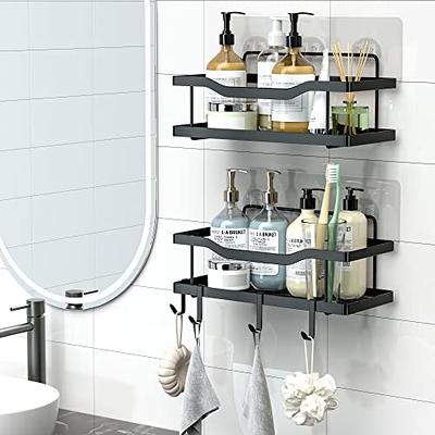 Phancir 5 Pcs Corner Shower Caddy Shower Organizer, 2 Tier Self-Adhesive Bathroom Organizer Shower Caddy Basketwith Soap & Toothbrush Holder, Wall