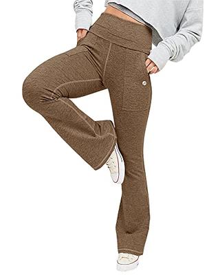 Nuveti Womens High Waisted Boot Cut Yoga Pants 4 Pockets Workout Pants Tummy  Control Women Bootleg Work Pants Dress Pants (Brown