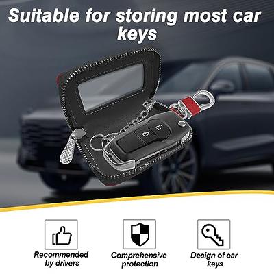 Buffway Car Key case,Genuine Leather Car Key Chain Keychain Holder Metal  Hook and Keyring Zipper Bag for Remote Key Fob - Black