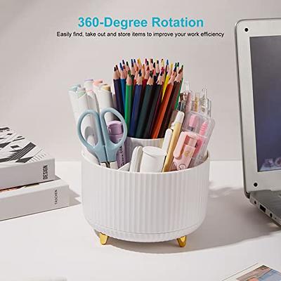 Rotating Pencil Holder - Pen Holder for Desk - 360 Degree Rotating Pen  Caddy Holders Desk Organizer with 5 Compartments - Mesh Desktop Stationary