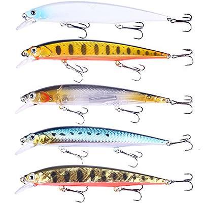 LUCKYMEOW Minnow Lures,Fishing Lures for Bass,Fishing Tackle CrankBait Bass,Hard  Bait Swimbait Fishing Lure,Topwater Lures for Bass Freshwater/Saltwater  Artificial Lures (J:5.51in/0.64oz/5pcs) - Yahoo Shopping