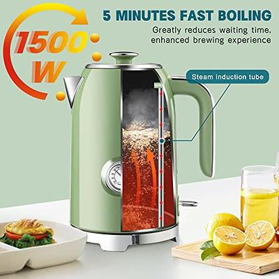 SUSTEAS Electric Kettle - 57oz Hot Tea Water Boiler with Thermometer, 1500W  Fast Heating Stainless Steel Pot, Cordless LED Indicator, Auto Shut-Off 