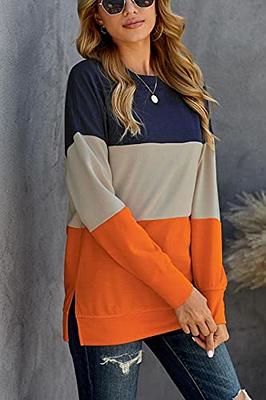 SWEET POISON Ladies Womens Sweatshirt Long Sleeve Crewneck Sweatshirts for  Women Fall Clothes Fashion 2023 Color Block Long Sleeve Shirts for Women  Comfy Loose Pullover Sweatshirt Tops Orange X-Large - Yahoo Shopping