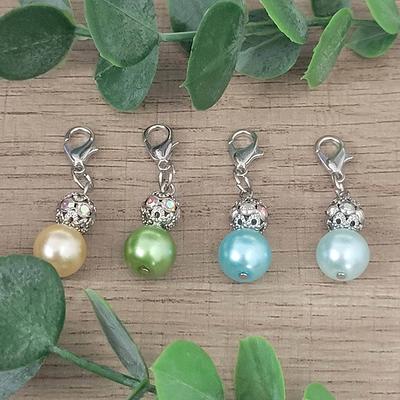 Pearl & Silver Clip-On Charms For Badge Reels Or Phones, Purse