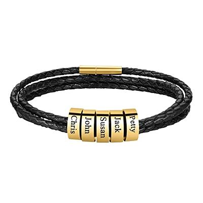 MyNameNecklace MYKA - Personalized Navigator Braided Leather Bracelet for  Men, Him with Custom Beads - Engraved Gift for Father's Day, Christmas