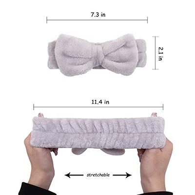 LADES Spa Headband - 3 Pack Bow Hair Band Women Facial Makeup Head Band  Soft Coral Fleece Head Wraps For Shower Washing Face (White+blue+gray)