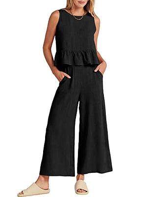 Women Summer Sleeveless Top And Cropped Wide Leg Pants Two Piece Set