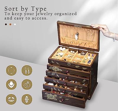 Xloverise Hand-painted Wooden Jewelry Box, 6 Layer Jewelry Organizer,  Vintage Wooden Jewelry Boxes for Women Birthday, jewelry holder organizer  (Brown) - Yahoo Shopping