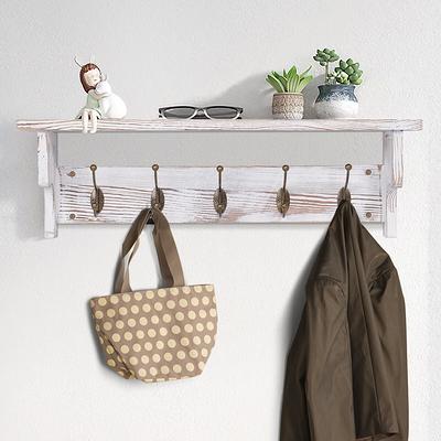 Seafuloy Espresso Entryway Wall Mounted Coat Rack with 4 Dual Hooks Living  Room Wooden Storage Shelf YM-39294-H - The Home Depot