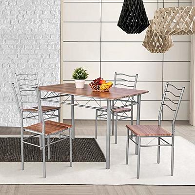 5-Piece Metal and Wood Indoor Modern Rectangular Dining Table Furnitur