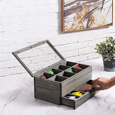 Gray Wood Tea and Condiment Organizer Storage Caddy with