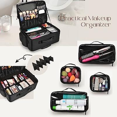 relavel Rolling Extra Large 3-Layer Makeup Train Case with Adjustable Divider (Black) Black