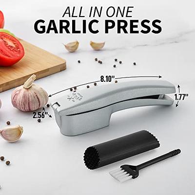 Zulay Kitchen Garlic Press Set - 2-in-1 Garlic Mincer Tool -  Heavy-Duty, Dual-Function Garlic Crusher with Cleaning Brush, Garlic Peeler  & Garlic Cleaning Tool - Easy-to-Squeeze Garlic Slicer: Home & Kitchen