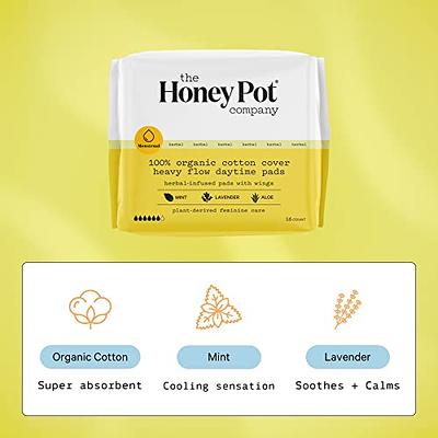 The Honey Pot Company Clean Cotton Regular Absorbency Pads (20 Count)  Herbal-Infused Pads with Wings Plant-Derived Feminine Menstrual Care