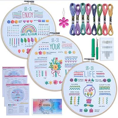 ETSPIL 4 Sets Embroidery Kit for Beginners ，Plant Kits for  Adults Learn 33 Different Stitches，Includes Stamped Pattern, Easy to Follow  Instruction & Video (Flower D4)