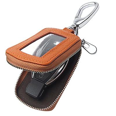 Buffway Car Key case,Genuine Leather Car Key Chain Keychain Holder Metal  Hook and Keyring Zipper Bag for Remote Key Fob - Black