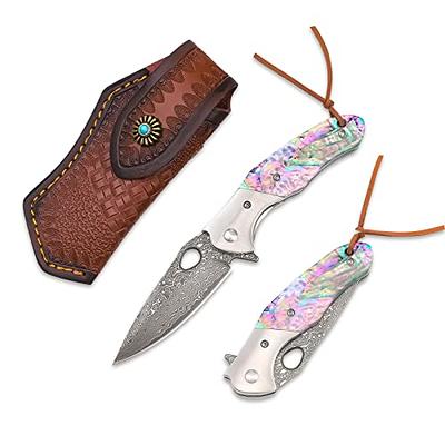 Damascus Steel and Abalone Folding Knife