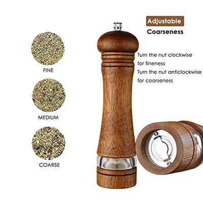 Pepper Mill and Salt Grinder Set, Oak Wooden Salt and Pepper Mills Shakers,  Ceramic Rotor with Strong Adjustable Coarseness Set of 2