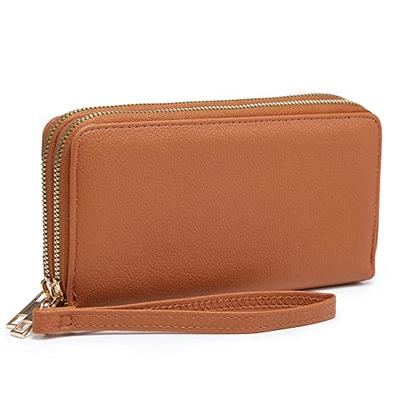 XB Womens RFID Blocking Crossbody Wallet Dual Zipper Card Holder Phone  Clutch Leather Wristlet Handbags 