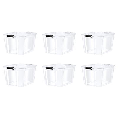 Bella Storage 72 Quart Clear Plastic Yellow Latches Black Lid Tote Set of 6  