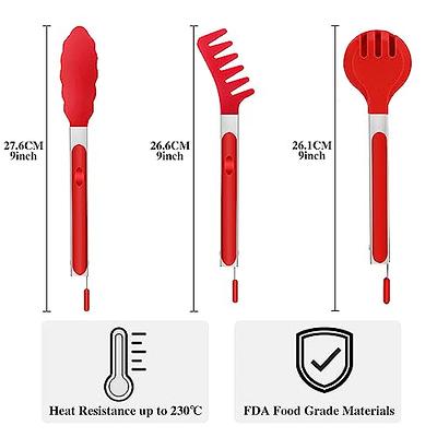 DAILY KISN 3PCS Kitchen Tongs, Cooking Tongs with Silicone Tips, Red