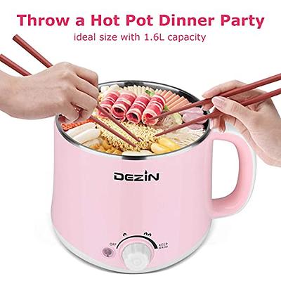 Dezin Hot Pot Electric, Rapid Noodles Cooker, Stainless Steel Electric Pot  1.6 Liter, Perfect for Ramen, Egg, Pasta, Dumpling, Soup, Porridge, Oatmeal