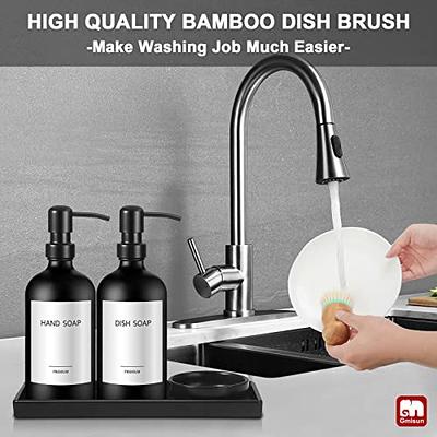 2Pcs Kitchen Sink Dish Soap Dispenser Set Black Refillable Hands