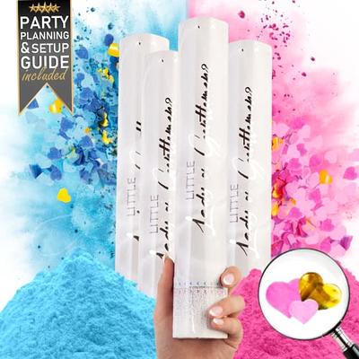 Gender Reveal Confetti Cannon - 4 Pack - Biodegradable Pink and Blue Gender  Reveal Smoke Bombs and Heart Shape Paper Gender Reveal Cannons, Gender  Reveal Powder Cannon