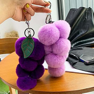 Fur Pom Pom Bag Charm Key Chain and Purse Accessories Pink