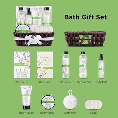Gift Baskets for Women, Body & Earth Spa Basket Gifts for Women, Lily 10pc  Spa Kit Gift Set with Bubble Bath, Shower Gel, Body Scrub, Body Lotion,  Bath Salt, Birthday Gifts Set