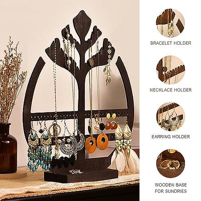 Love-KANKEI Love-Kankei Jewelry Organizer Stand Metal Wood Base And Large  Storage Necklaces Bracelets Earrings Holder Organizer Black And W