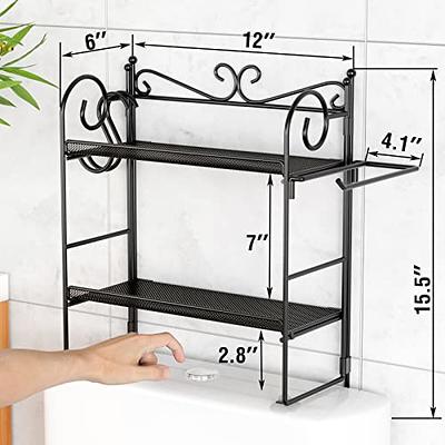 Over The Toilet Storage Shelf, 2-Tier Bathroom Organizer Over Toilet,  Folding Bathroom Space Saver with Toilet Paper Holder and Hooks(Black)