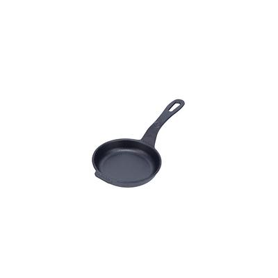 Valor 5 Pre-Seasoned Mini Cast Iron Skillet with Square Rustic Chestnut  Finish Rubberwood Underliner