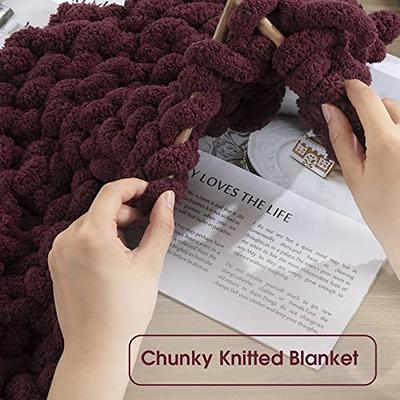 HOMBYS Wine Red Chunky Chenille Yarn for Crocheting, Bulky Thick